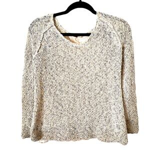 Poof V-Neck Sweater with Open Knit Crochet Back‎